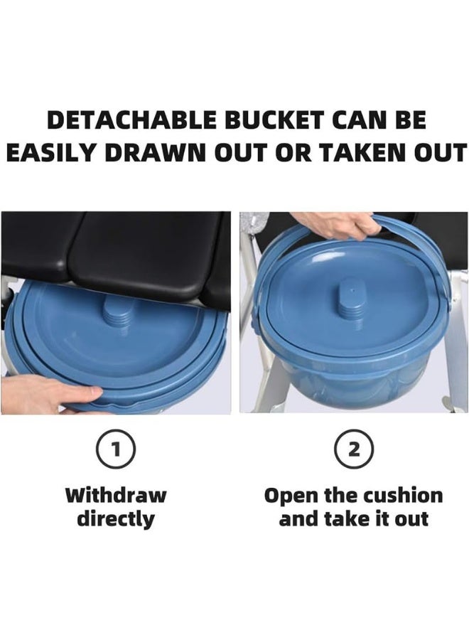 Arabest كرسي مرحاض بجانب السرير، مرحاض قابل للتعديل بارتفاع مع مساند ذراعين وظهر، كرسي مرحاض قابل للطي بجانب السرير، كرسي مرحاض للبالغين مع حامل لفافة ورق لكبار السن وذوي الاحتياجات الخاصة والحوامل (أسود) - Image 3