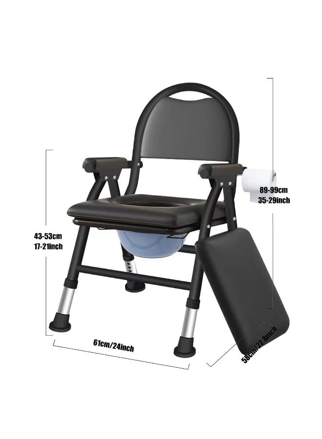 Arabest كرسي مرحاض بجانب السرير، مرحاض قابل للتعديل بارتفاع مع مساند ذراعين وظهر، كرسي مرحاض قابل للطي بجانب السرير، كرسي مرحاض للبالغين مع حامل لفافة ورق لكبار السن وذوي الاحتياجات الخاصة والحوامل (أسود) - Image 2