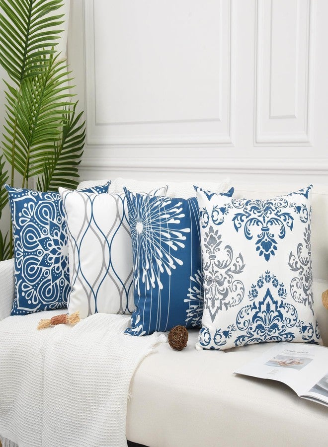 Coliuso Decorative Throw Pillow Covers 18x18 Set of 4, Blue Modern Simple Square Pillow Case Cushion Cover for Sofa Couch Farmhouse Outdoor Living Room (Blue, 18"x18") - Image 2