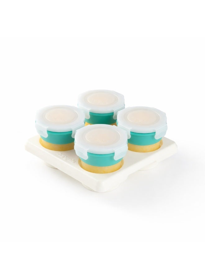 2angels Silicone Baby Food Storage Containers with Lid - Summer Leaf - 120ml X 4 and Tray - Image 1