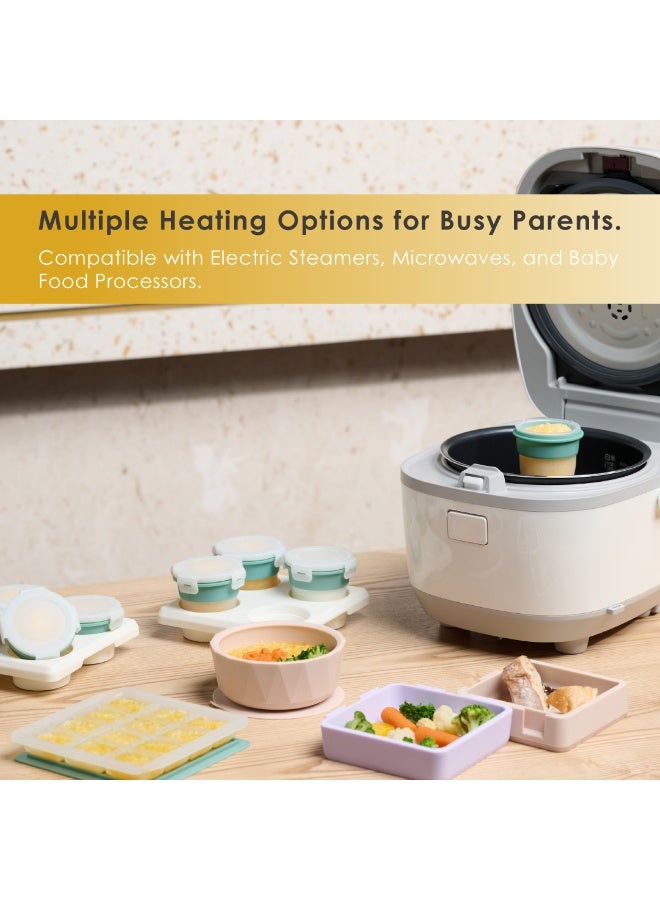 2angels Silicone Baby Food Storage Containers with Lid - Summer Leaf - 120ml X 4 and Tray - Image 5