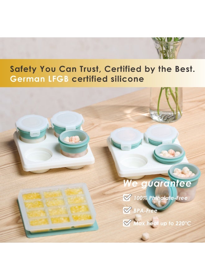 2angels Silicone Baby Food Storage Containers with Lid - Summer Leaf - 120ml X 4 and Tray - Image 2