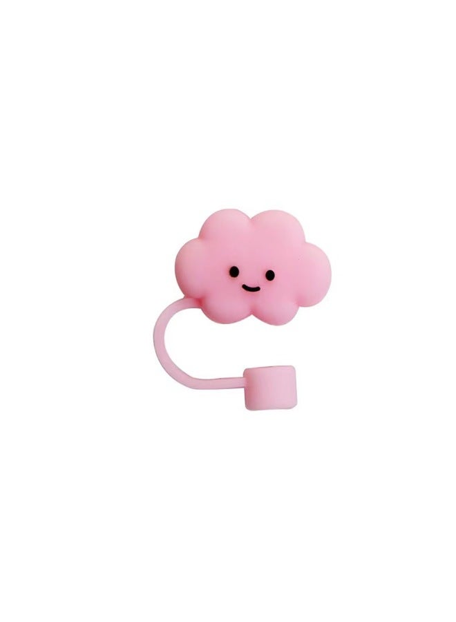 Cartoon Soft Silicone Dustproof Straw Cap Straw Plug Glass Cup Accessories 8mm Diameter-Color:Pink Cloud-Specifications:1 Bag (without Straw) - Image 1
