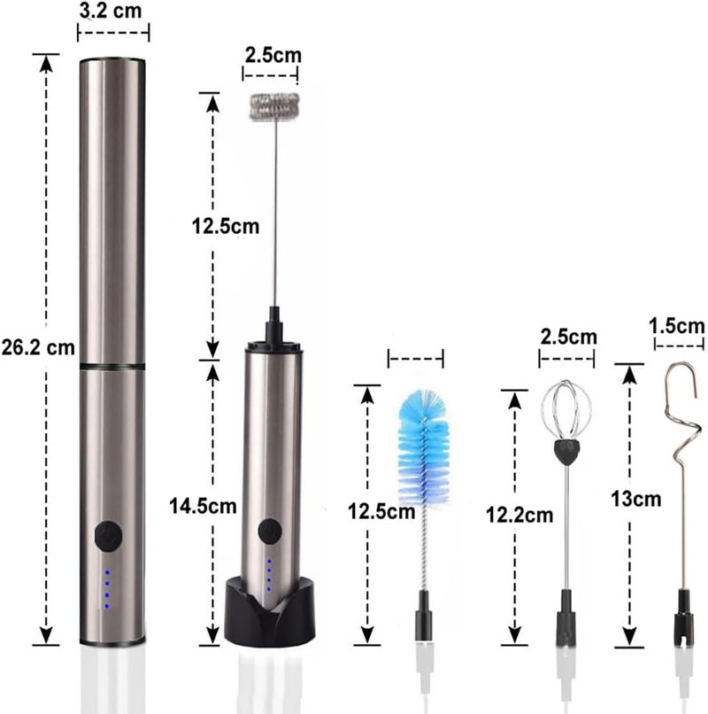 MITCMOLARD Milk Frother Handheld, USB Rechargeable 3 Whisk with Sleeve, Charging Base | 800mAh Electric Coffee Mixer with Stainless Steel Whisk, 3 Speed Coffee Blender with Bursh for Latte, Cappuccino, Macchiato - Image 2