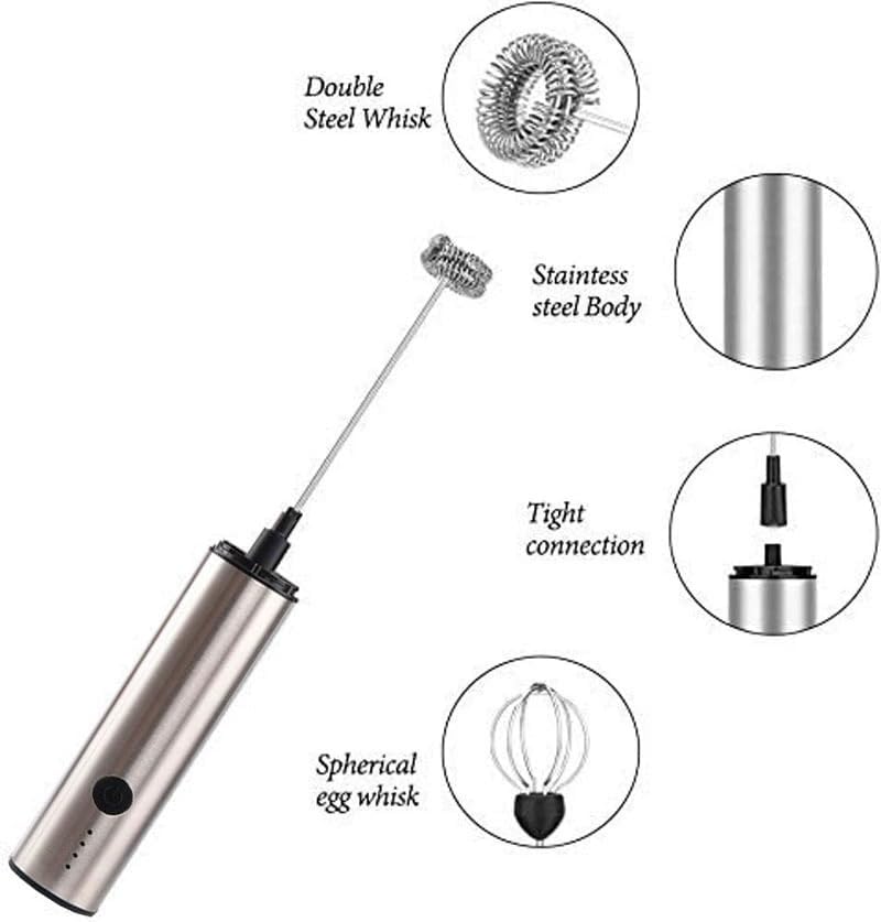 MITCMOLARD Milk Frother Handheld, USB Rechargeable 3 Whisk with Sleeve, Charging Base | 800mAh Electric Coffee Mixer with Stainless Steel Whisk, 3 Speed Coffee Blender with Bursh for Latte, Cappuccino, Macchiato - Image 3