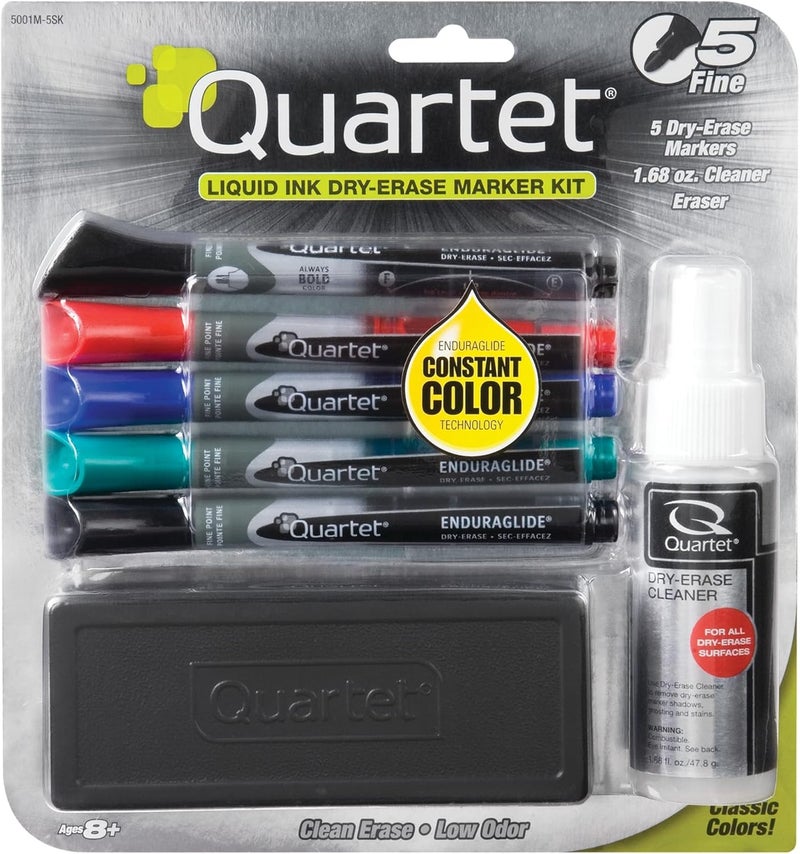 Quartet Quartet Dry Erase Markers Accessory Kit Includes 5 Fine Tip EnduraGlide Dry Erase Pens Whiteboard Eraser  White Board Cleaning Spray Bottle for Teachers Home School  Office Supplies 5001M5SK  - Image 3