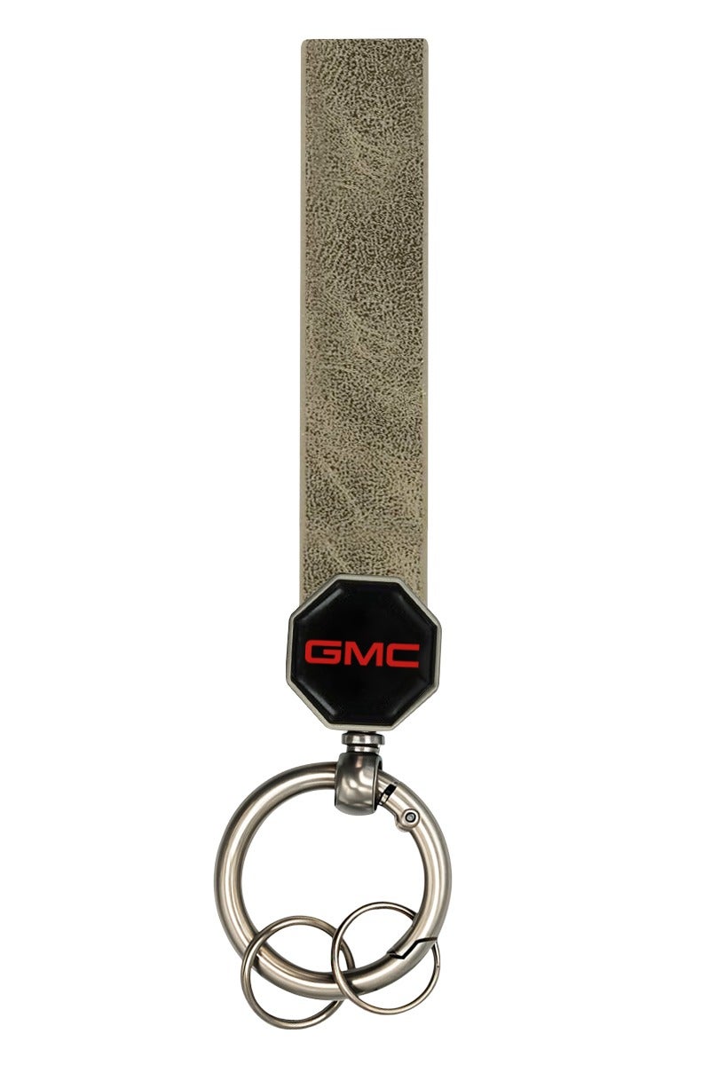 GMC Leather car keychain 12.5cm with 360° Swivel Metal Ring Double Screw Lock Soft Leather Strap for Car and Home Keys - Image 1