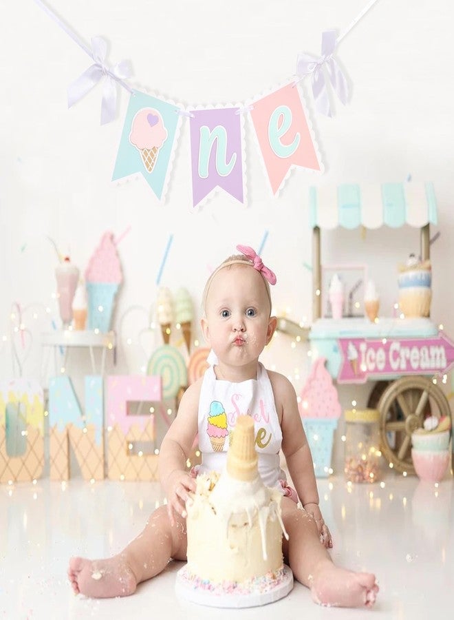 HIKLO Ice Cream 1st Birthday High Chair Banner - Ice Cream One Party Banner for Girl, Summer First Birthday Party Decorations, Sweet One Cake Smash Party Supplies, Hanging Banner Photo Props - Image 3