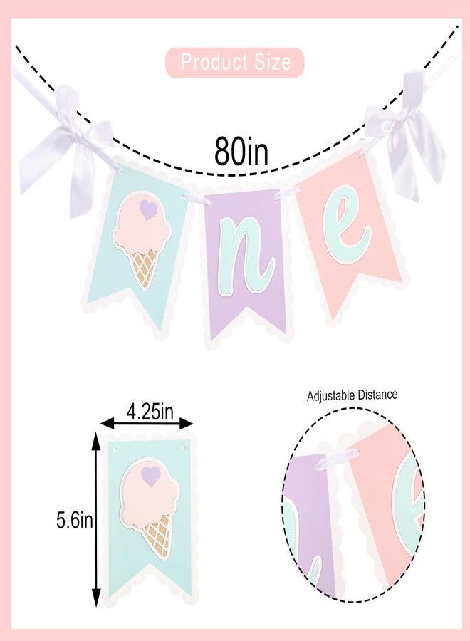 HIKLO Ice Cream 1st Birthday High Chair Banner - Ice Cream One Party Banner for Girl, Summer First Birthday Party Decorations, Sweet One Cake Smash Party Supplies, Hanging Banner Photo Props - Image 2