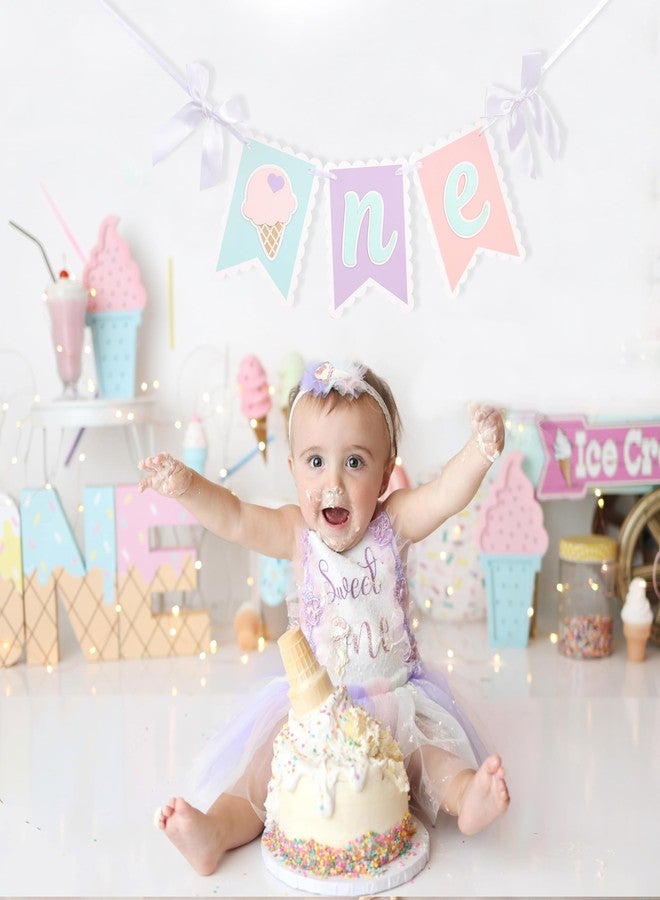 HIKLO Ice Cream 1st Birthday High Chair Banner - Ice Cream One Party Banner for Girl, Summer First Birthday Party Decorations, Sweet One Cake Smash Party Supplies, Hanging Banner Photo Props - Image 4