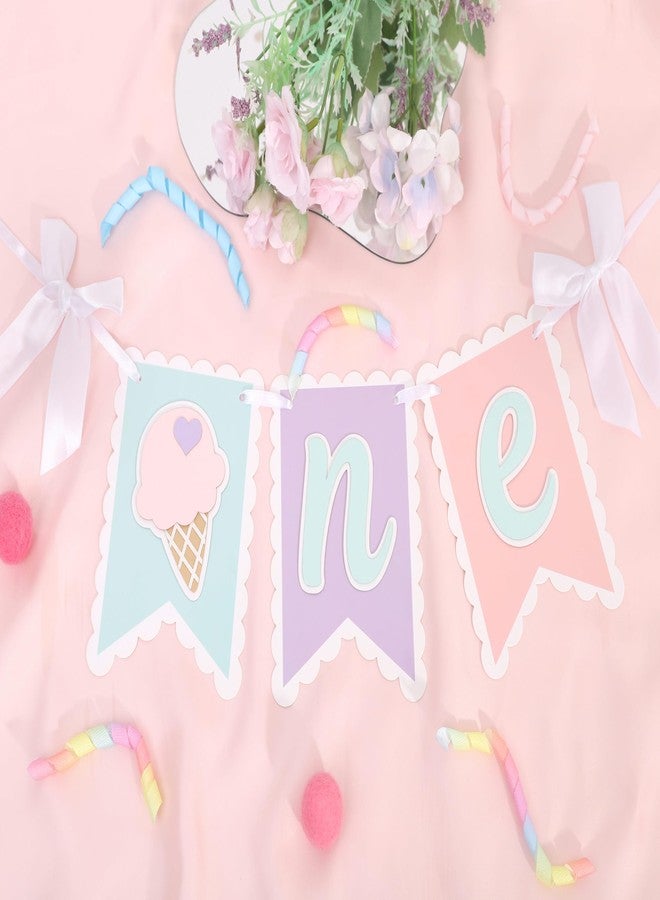 HIKLO Ice Cream 1st Birthday High Chair Banner - Ice Cream One Party Banner for Girl, Summer First Birthday Party Decorations, Sweet One Cake Smash Party Supplies, Hanging Banner Photo Props - Image 1