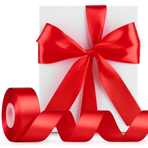 Mauproy 1-1/2 Inch Wide Red Satin Ribbon, 50 Yards Solid Polyester Fabric Ribbon for Roses Making, Mother's Day, Gift Wrapping, Flower Bouquets, Wedding Decorations, Handmade Crafts - Image 3