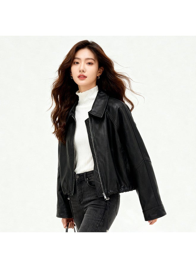 Fapai Fashionable And Elegant Short Women's Leather Jacket Spring And Autumn Coat Simple Genuine Leather Jacket For Women - Image 3
