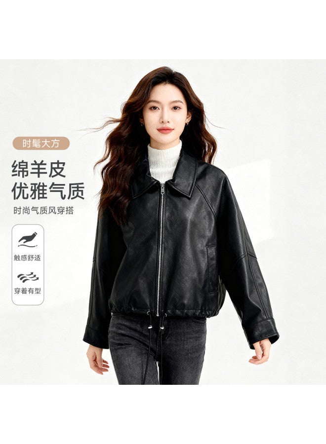 Fapai Fashionable And Elegant Short Women's Leather Jacket Spring And Autumn Coat Simple Genuine Leather Jacket For Women - Image 2