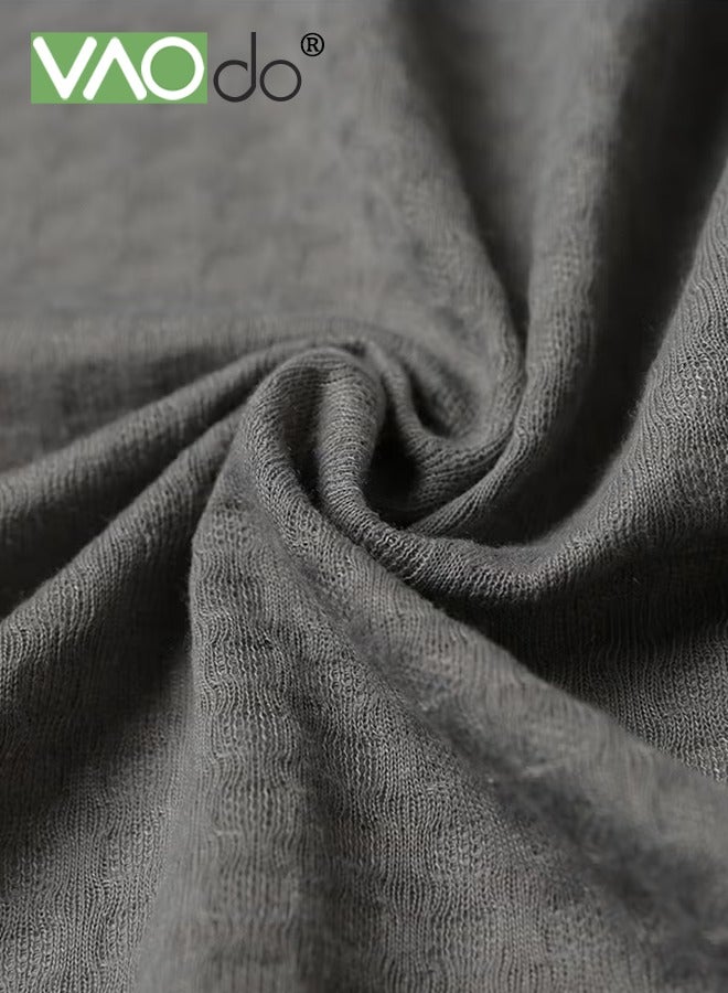 فاو دو رداء حمام نسج الوافل النسائي، رداء حمام نسج حريري ناعم حريري بجودة المنتجع الصحي مريح ومريح للتنفس بعد الاستحمام أو السباحة ومنتجع فندقي رمادي - Image 5