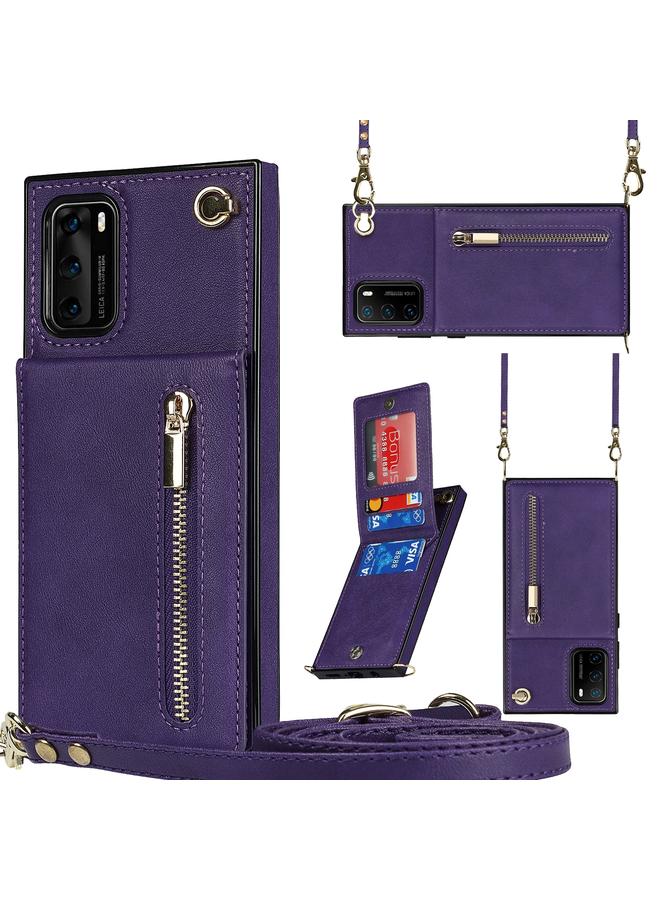 Zaboon Case For Huawei P40 Cross-body Zipper Square TPU+PU Back Cover Case with Holder & Card Slots & Wallet & Strap - Image 1