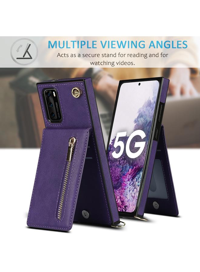 Zaboon Case For Huawei P40 Cross-body Zipper Square TPU+PU Back Cover Case with Holder & Card Slots & Wallet & Strap - Image 4