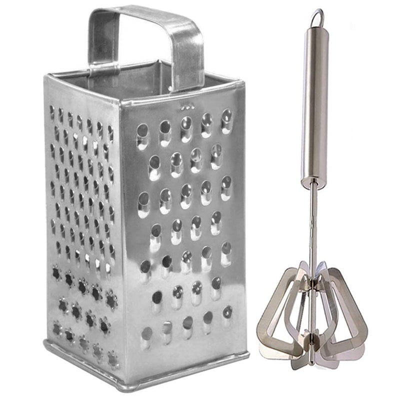 JISUN Stainless Steel 8 in 1 GraterSlicer MathaniHand Blender for Kitchen Silver Pack of 2 - Image 1