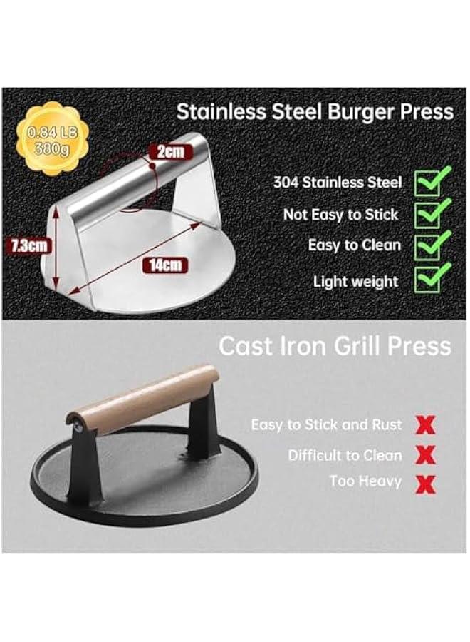TRASSLE Stainless Steel Burger Press,14cm Round Smash Burger Press,Professional Griddle Accessories Kit for Flat Top Grill, Hamburger Patty Maker and Squeeze Grease, Easy to Clean - Image 3
