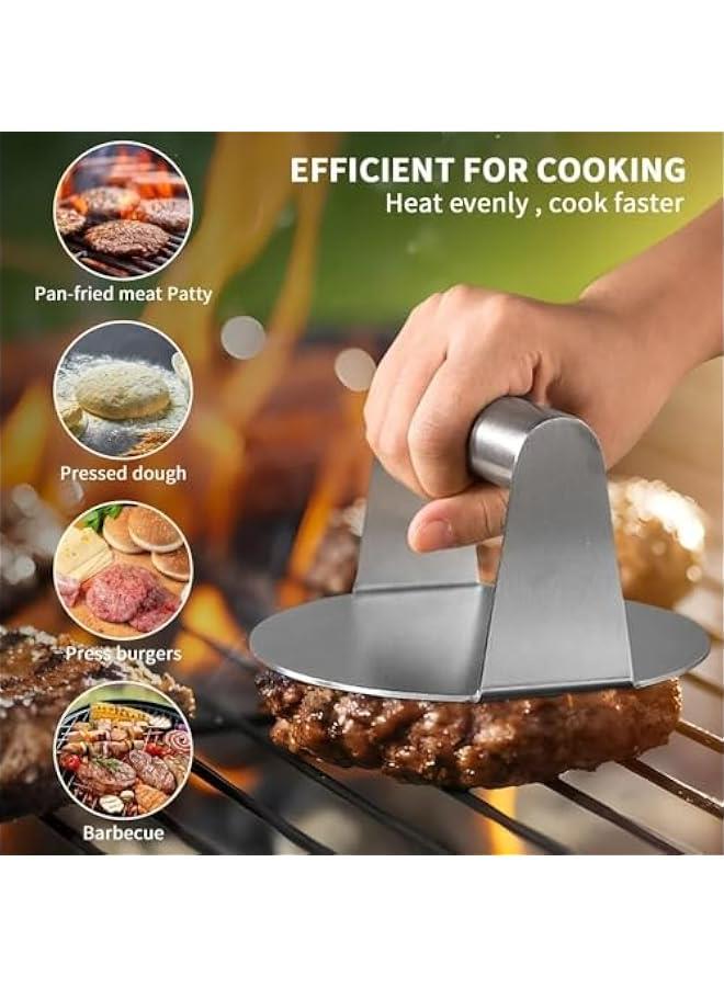 TRASSLE Stainless Steel Burger Press,14cm Round Smash Burger Press,Professional Griddle Accessories Kit for Flat Top Grill, Hamburger Patty Maker and Squeeze Grease, Easy to Clean - Image 4