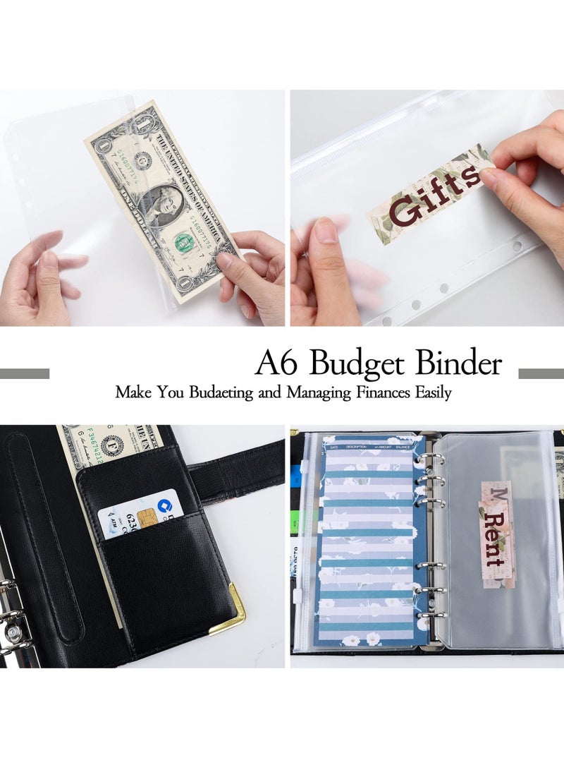 Budget Binder with Zipper Envelopes, Cash Envelopes for Budgeting, A6 PU Leather Budget Binder Planner with 12 Pcs Clear Zipper Envelopes, 12 Pcs Budget Sheets for Budgeting, Saving Money(Azure) - Image 3