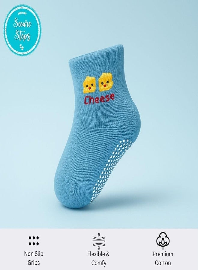 Secure Steps Anti Skid Socks for Kids - Soft Cotton Non Slip Socks for 1-3 Years | Crawling & Walking for Boys | Safe Grip Kids Socks | Baby Boy | (Pack of 4) - Image 3