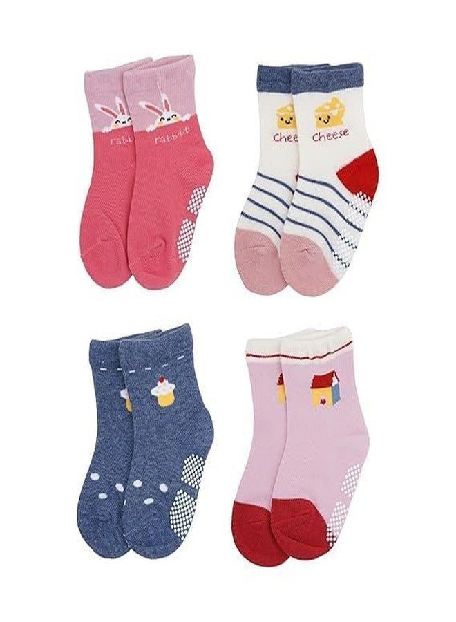 Secure Steps Anti Skid Socks for Kids - Soft Cotton Non Slip Socks for 1-3 Years | Crawling & Walking for Boys | Safe Grip Kids Socks | Baby Boy | (Pack of 4) - Image 1