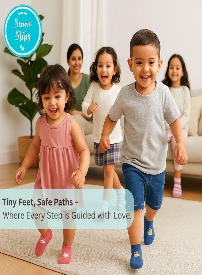 Secure Steps Anti Skid Socks for Kids - Soft Cotton Non Slip Socks for 1-3 Years | Crawling & Walking for Boys | Safe Grip Kids Socks | Baby Boy | (Pack of 4) - Image 5