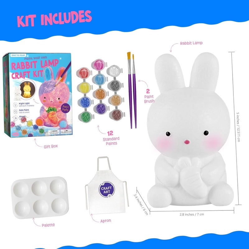 ONE TO FOUR Paint Own Bunny Lamp Kit, Art Supplies Arts & Crafts Kit, Painting kit for Kids 6-12, Arts and Crafts for Kids Ages 8-12, Toys Girls Boy Birthday Gift Ages 6 7 8 9 10 11 12+ - Image 3