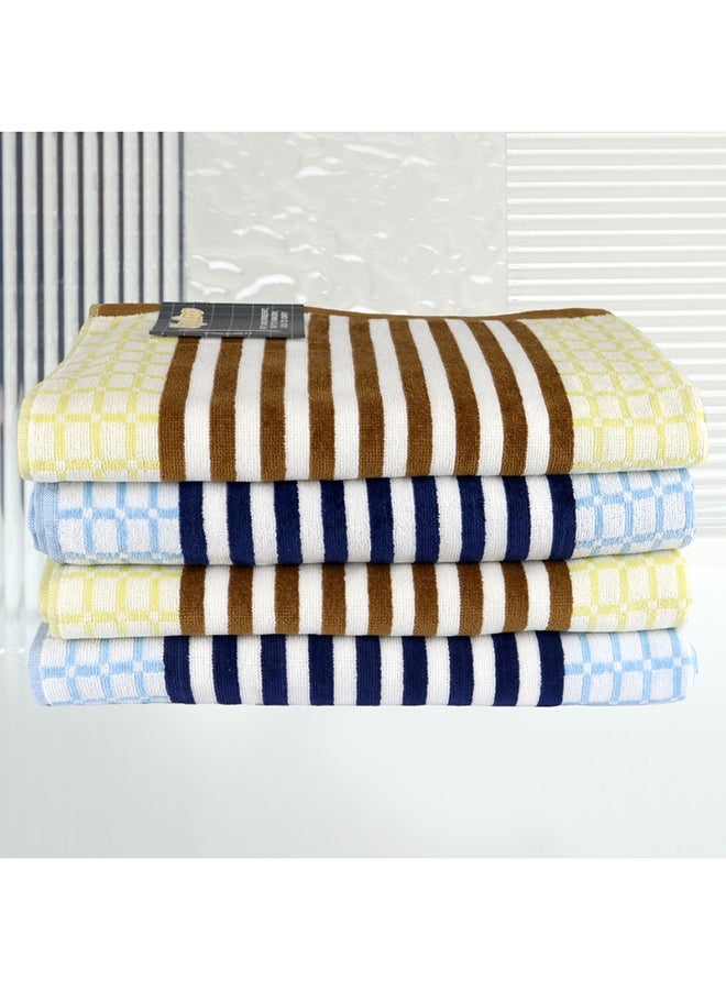 White Rose مجموعة مناشف حمام مكونة من 4 قطع HYDRO 420 GSM 100% قطن مخملي 4 مناشف استحمام 70x140 سم أزرق وأصفر تصميم خطوط عصرية لمسة فاخرة فائقة الامتصاص - Image 1