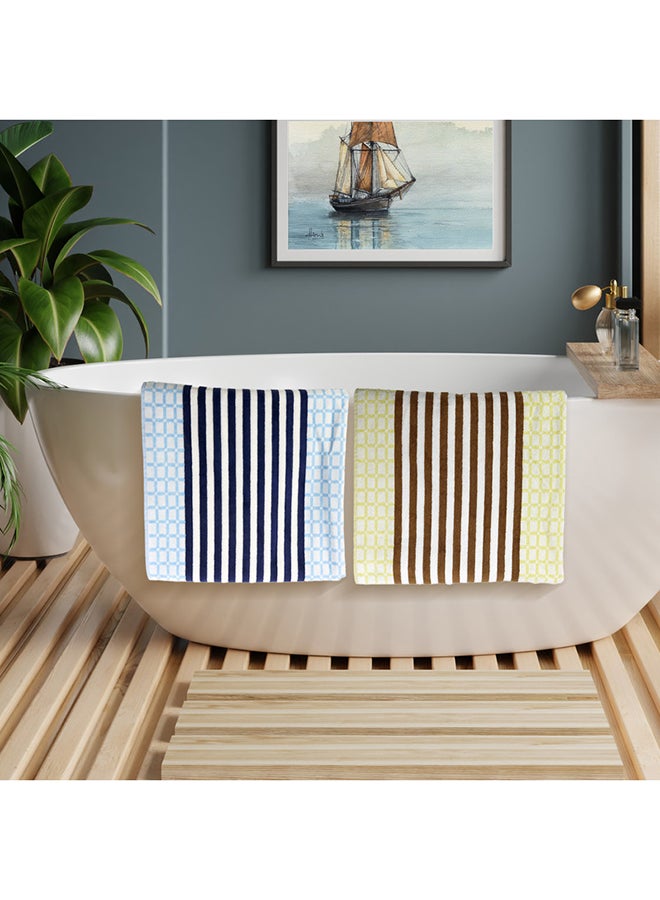 White Rose مجموعة مناشف حمام مكونة من 4 قطع HYDRO 420 GSM 100% قطن مخملي 4 مناشف استحمام 70x140 سم أزرق وأصفر تصميم خطوط عصرية لمسة فاخرة فائقة الامتصاص - Image 4