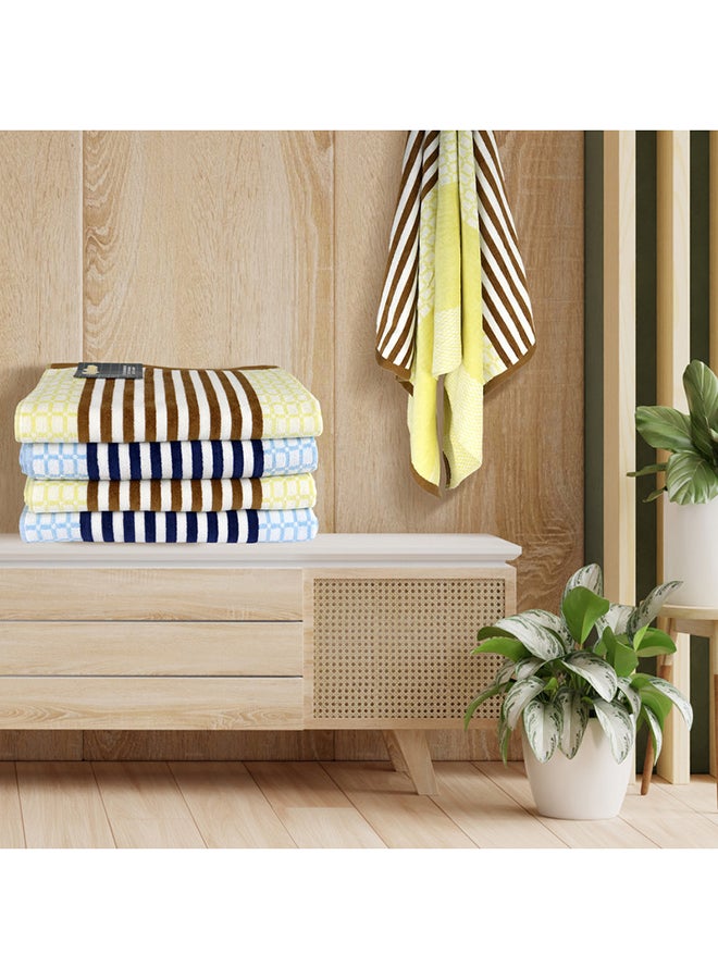 White Rose مجموعة مناشف حمام مكونة من 4 قطع HYDRO 420 GSM 100% قطن مخملي 4 مناشف استحمام 70x140 سم أزرق وأصفر تصميم خطوط عصرية لمسة فاخرة فائقة الامتصاص - Image 3