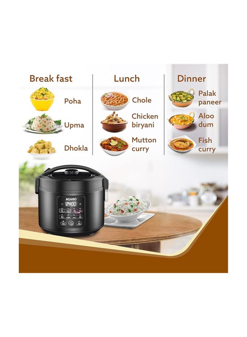 أغارو طباخ أرز كهربائي ريجال من أجارو، وعاء داخلي من السيراميك، سعة 3 لتر، يطبخ حتى 600 جرام من الأرز الخام، جهاز تبخير من الستانلس ستيل، وظائف طهي محددة مسبقًا، مؤقت محدد مسبقًا، وظيفة الحفاظ على الدفء، شاشة LED، أسود - Image 3