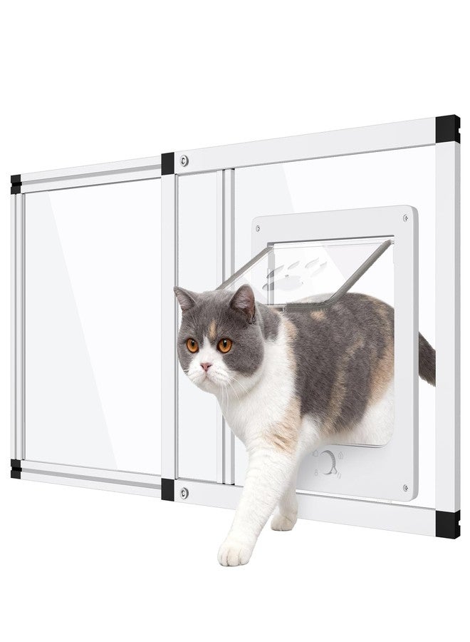 Yoochee Sliding Cat Door for Window, Fits 32"-37" Width Window, 2-Min Install | Aluminum Frame + HD Glass | Weatherproof Design | Magnetic Closure Window Cat Door Insert, Adjustable Pet Door Window for Cats - Image 1
