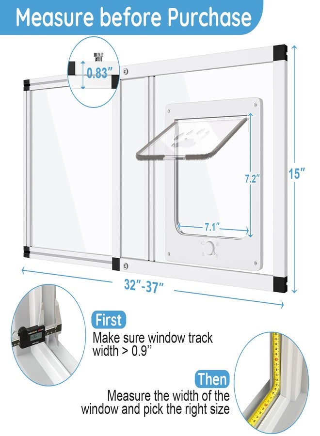 Yoochee Sliding Cat Door for Window, Fits 32"-37" Width Window, 2-Min Install | Aluminum Frame + HD Glass | Weatherproof Design | Magnetic Closure Window Cat Door Insert, Adjustable Pet Door Window for Cats - Image 4