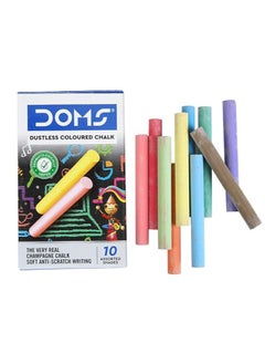 Dustless Coloured Chalk Box Pack | Extra Bright, Smooth & Long Lasting | Soft & Anti-Scratch Writing | Non-Toxic & Safe To Use | Set of 10 Different Color Chalk | Pack of 1