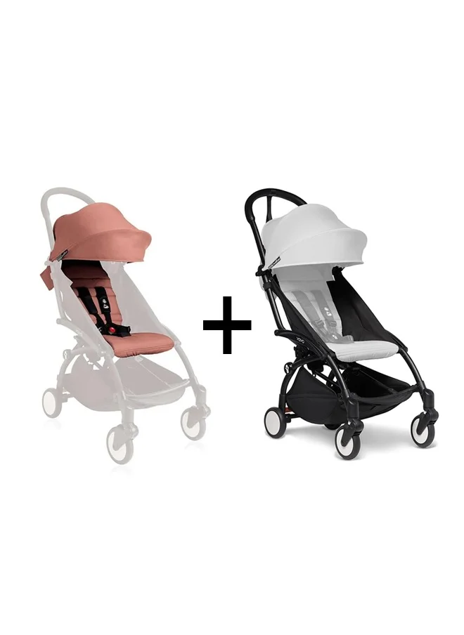 BABYZEN Yoyo2 Stroller Includes Harness, Backrest, Hood Extensions, Shoulder Strap, Storage Bag, Seat Cushion And Matching Canopy (Black Frame With Ginger 6+ Colour Pack)