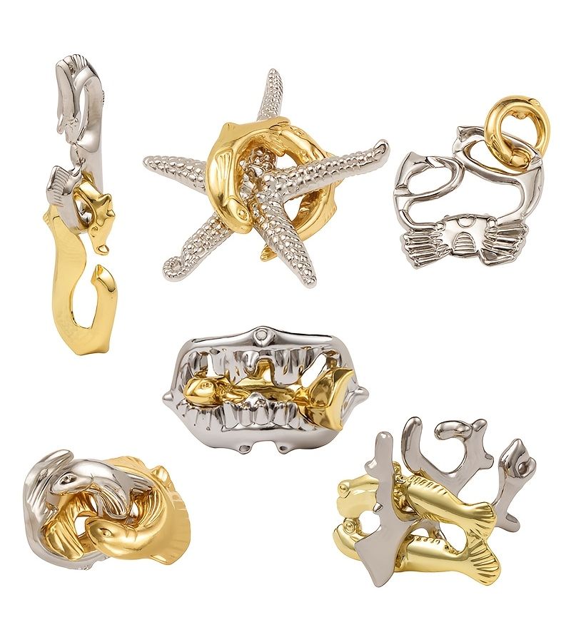 1 Piece Ocean Series Seahorse Large Kongming Luban Lock Puzzle Adult Brain Teaser High Difficulty Nine Link Toy Intelligence Challenge Party Activity Christmas New Year Valentine Gift - Image 1