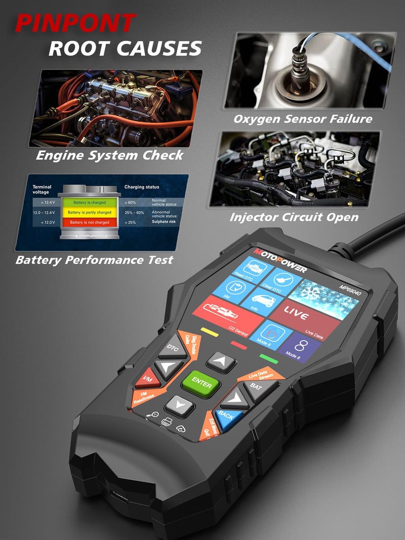 Motopower Mp69040 Car Obd2 Scanner Check Engine Fault Code Reader Diagnostic Scan Tool  Black - Image 3