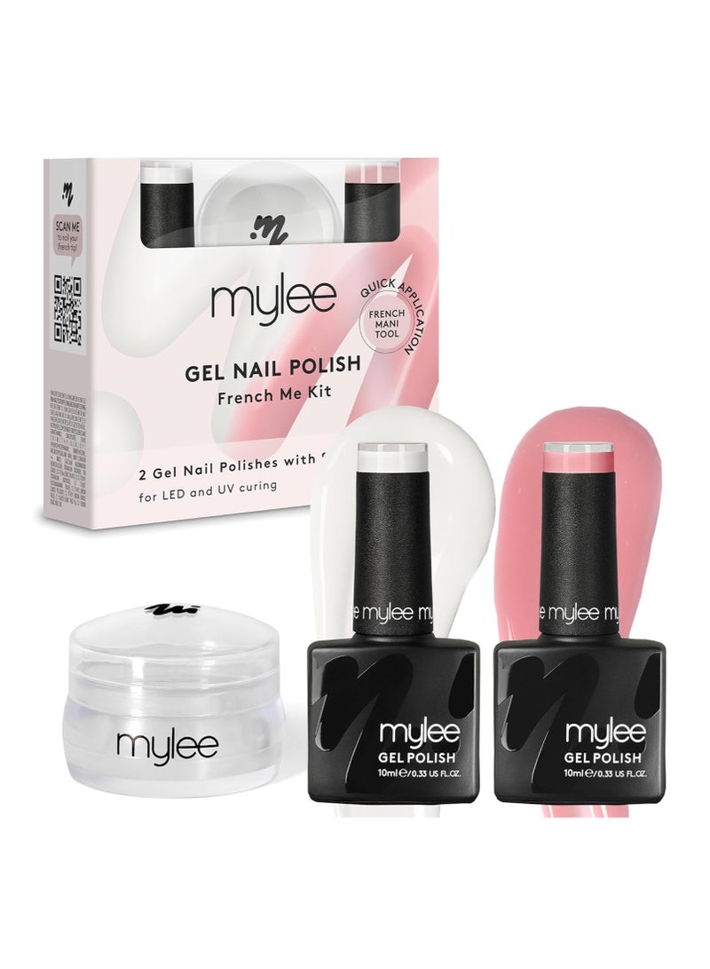 مايلي طقم French Me مع Stamper مانيكير فرنسي عالي الجودة في المنزل يتضمن طلاء أظافر جل أبيض وبني أداة ختم من السيليكون الشفاف يجف تحت مصباح LED بالأشعة فوق البنفسجية - Image 1