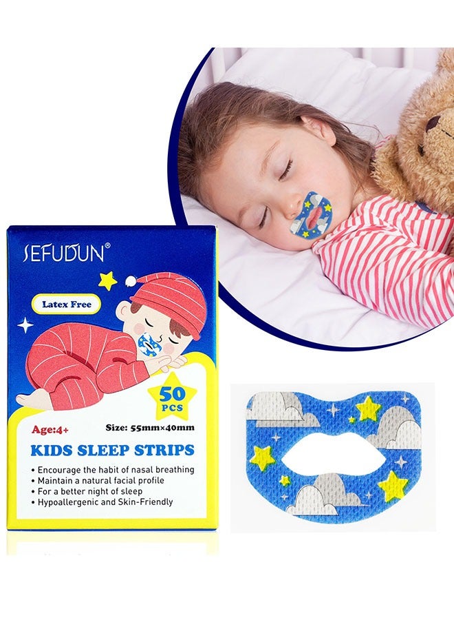 Sefudun 50 Pcs Kids Sleep Strips Sleep Patch, Gentle Mouth Band Reduces Mouth Breathing Improves Nighttime Sleep and Provides Immediate Snoring Relief - Image 1