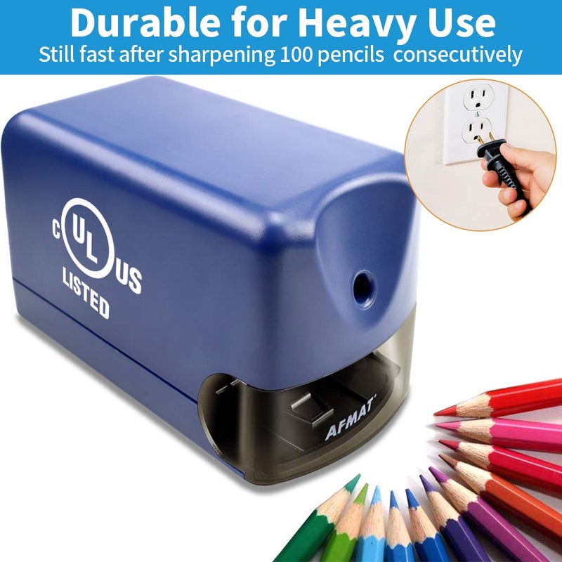 AFMAT Electric Pencil Sharpener, Heavy Duty Colored Pencil Sharpeners for Classroom, Home, UL Listed Pencil Sharpener for 6.5-8mm No.2/Colored Pencils, 10000+ Sharpenings, Blue PS28 - Image 3