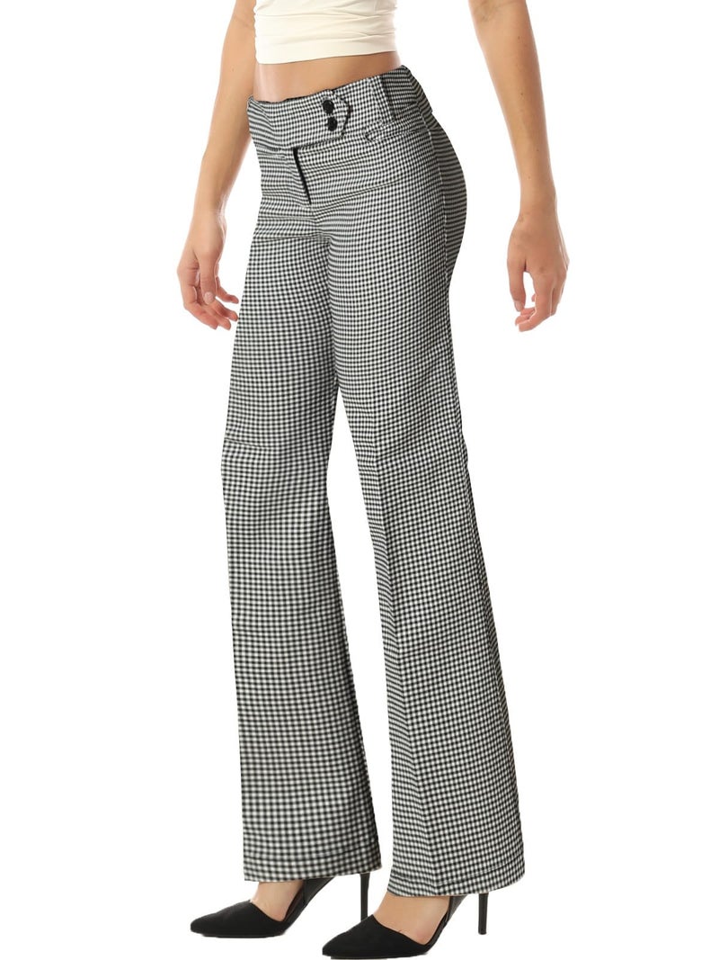MixMatchy Womens Ultra Stretch Plaid Bootcut Dress Pants Work Business Office Trousers BlackWhite 256 S