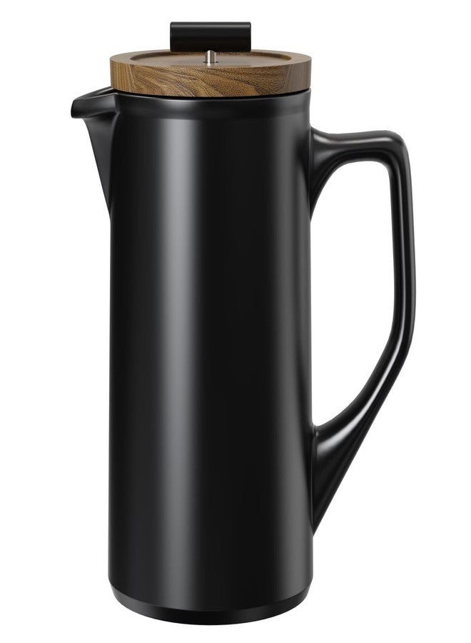 DHPO Ceramic French Press Coffee Maker, 22oz Single Serve Coffee Press with Walnut Wood Lid, Lead-Free, Food Grade Stainless Steel Filter with Dual Screen for Coffee and Loose Tea, Black - Image 1