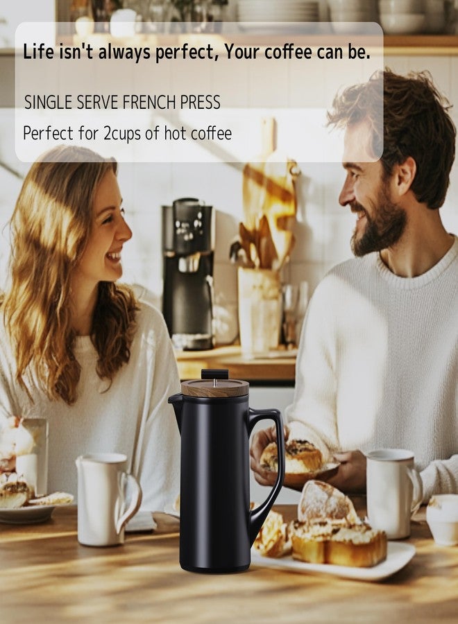 DHPO Ceramic French Press Coffee Maker, 22oz Single Serve Coffee Press with Walnut Wood Lid, Lead-Free, Food Grade Stainless Steel Filter with Dual Screen for Coffee and Loose Tea, Black - Image 4