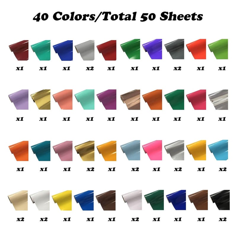 رايتشر ألواح فينيل دائمة، مقاس ١٢ بوصة × ١٢ بوصة، ٤٠ لونًا، مقاومة للماء، للاستخدام الداخلي والخارجي، مثالية لديكور المنزل، والأكواب، والسيارات، والحرف اليدوية - Image 5