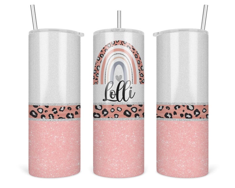 Leopard Lolli Rainbow Tumbler  Mothers Day Gift  Travel Cup With Straw and Lid  20 Oz Insulated Stainless Steel