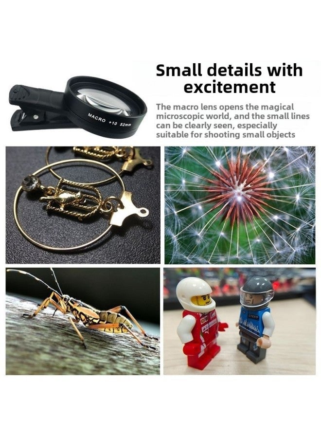 52mm Mobile Phone Macro Lens 10 Times Macro Close-up Head Magnifying Glass Starlight Mirror Large Aperture Magnification Detail Shooting-Color: 15 Times Macro Large Hole Clip Waist Bag Cloth  - Image 3