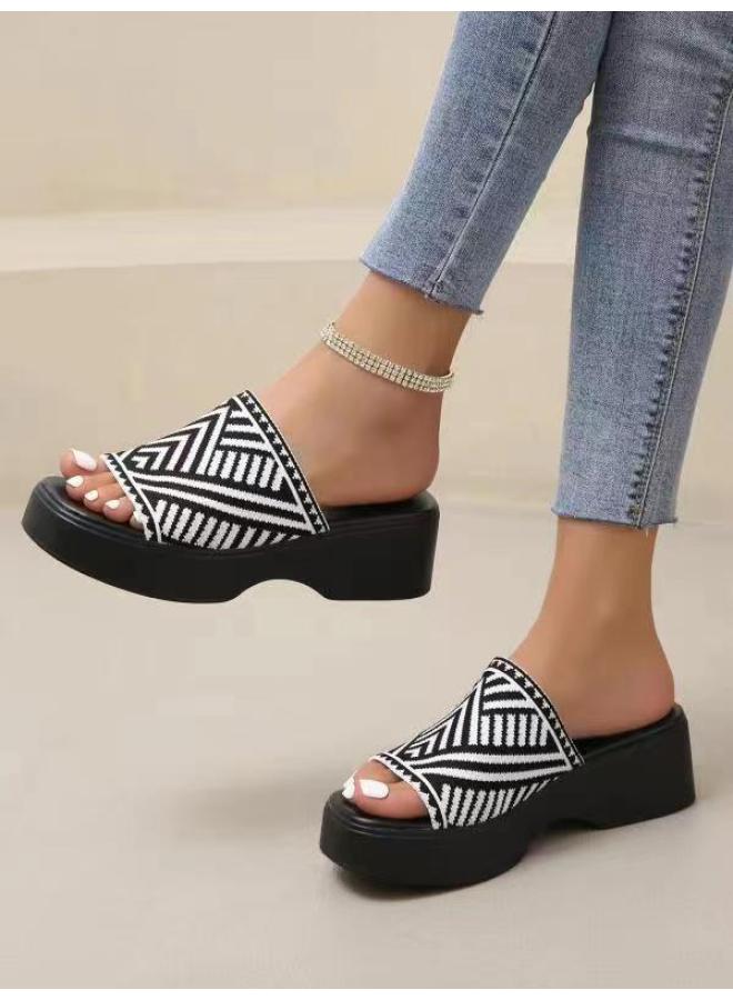 Source Manufacturers Europe And The United States New Line-shaped Wedge Heel Thick-soled Slippers Slippers Plus Size