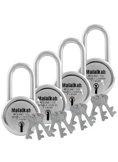 MALAIKAH Malaikah Round 50 mm Padlock Long Shackle Double Locking 7 Lever with 3 Keys Ideal for Gate Shutter and Shop Ideal for Gate Shutter and Shop Made in Aligarh India Pack of 4  - Image 1